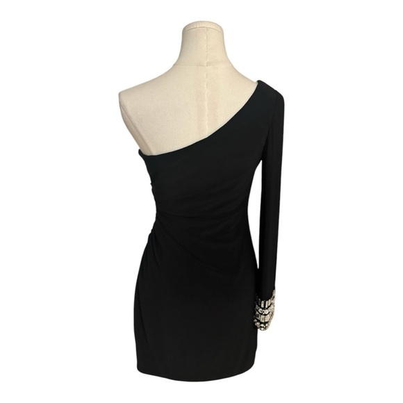 JASZ COUTURE Black Mini Dress One Shoulder Bodycon Size 2‎ XS Prom Dance Party - Picture 3 of 10